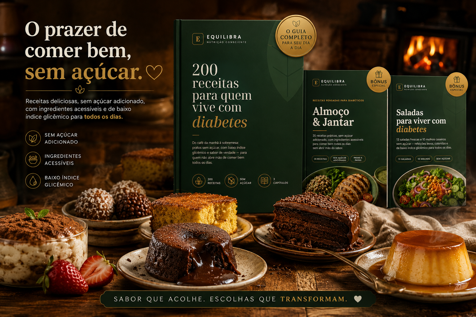 E-book 200 Receitas para quem vive com diabetes + bônus Almoço & Jantar e Saladas