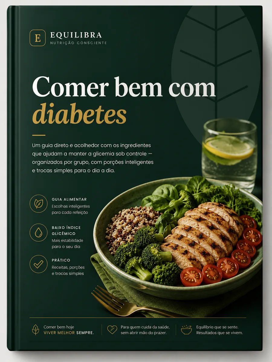 Capa do guia "Comer Bem com Diabetes" — ingredientes a seu favor