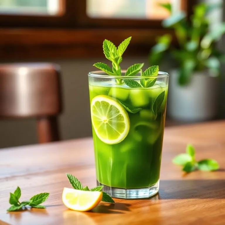 Suco verde detox com limão e hortelã
